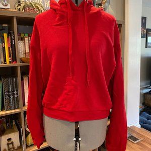 Cropped Red Tulip-Sleeve Hoodie
